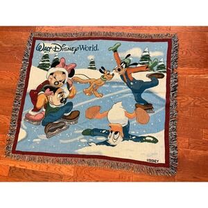 Disney Throw Blanket  48 X 55" Winter Mickey Minnie Donald Pluto Goofy EUC